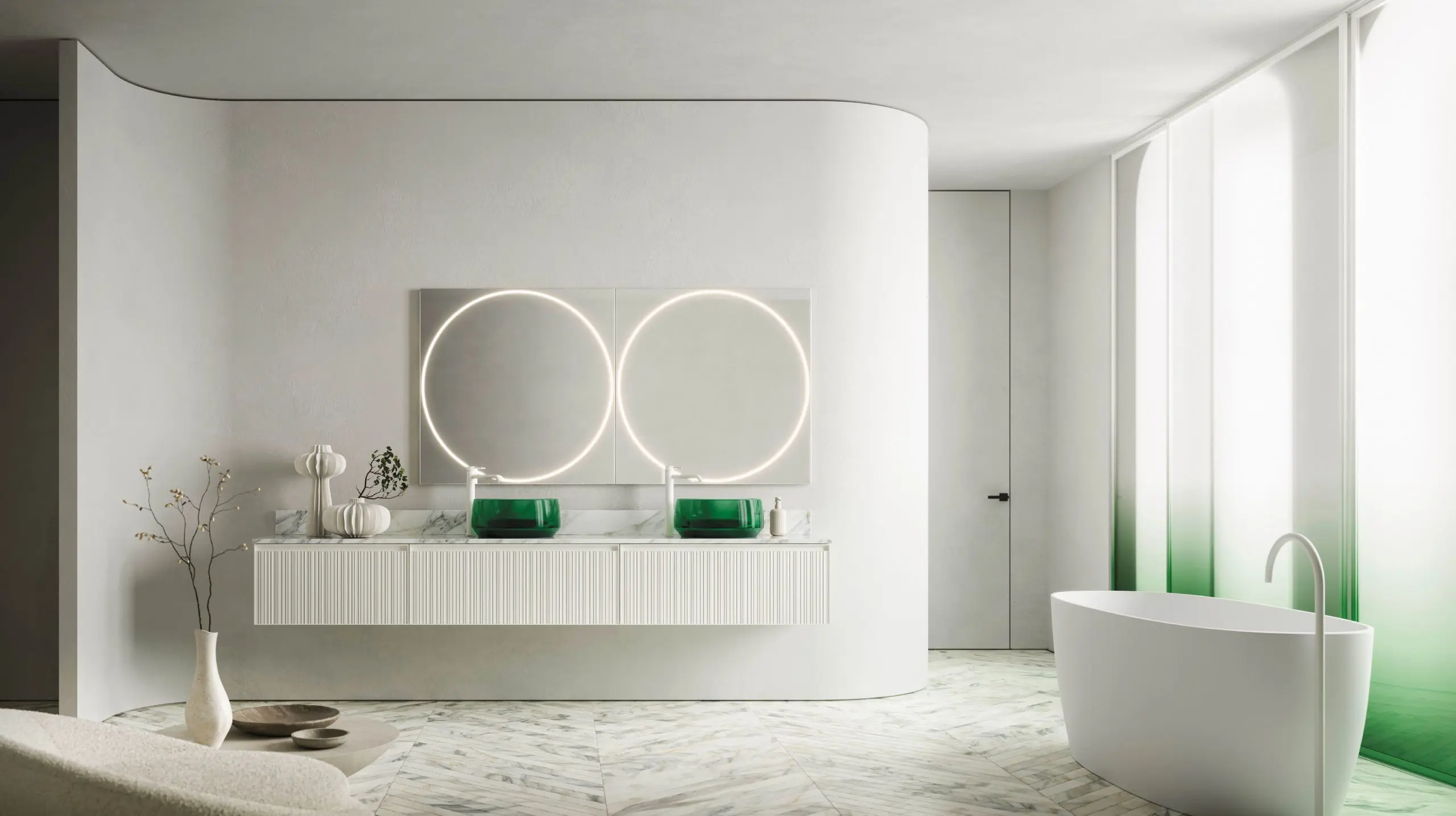 Bagno progettato con coerenza estetica